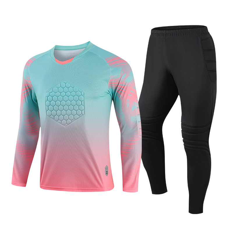 Custom Men's & Women's Long-Sleeve Autumn/Winter Soccer Jersey Set (Lake Blue & Pink Top + Shorts) - Cozymize